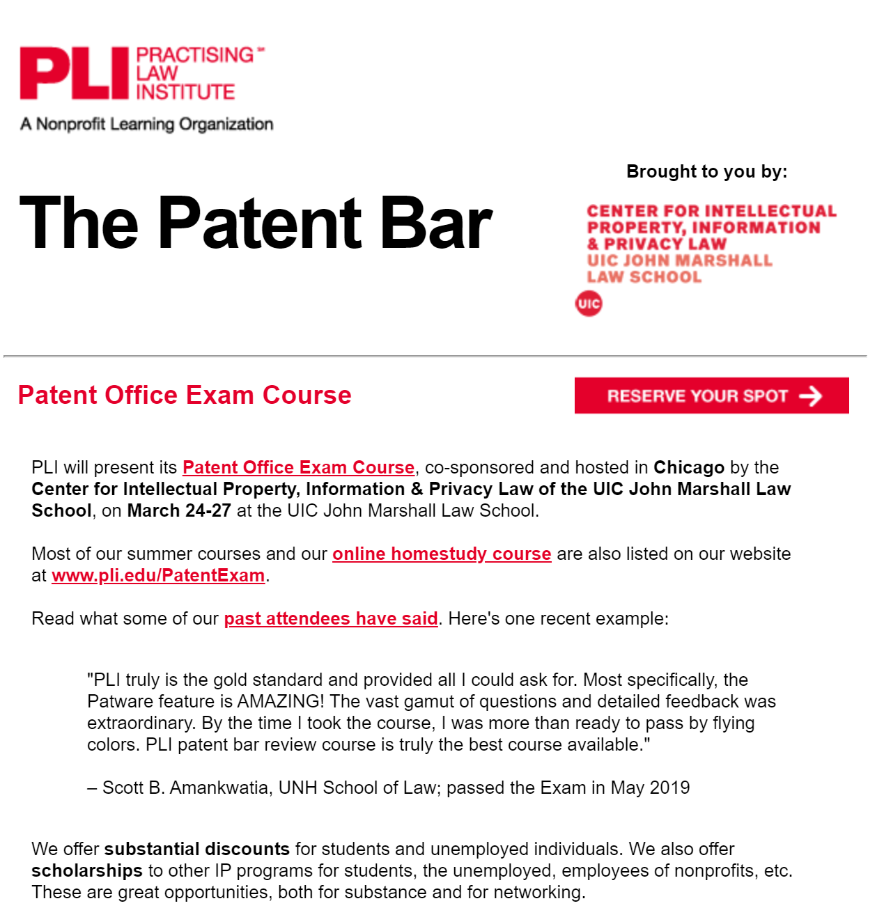 PLI's Patent Office Exam Course at UIC John Marshall Law School DARYL LIM